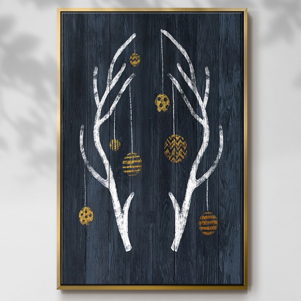 Antlers & Ornaments - Framed Gallery Wrapped Holiday Canvas - 25 x 37 - Gold Frame