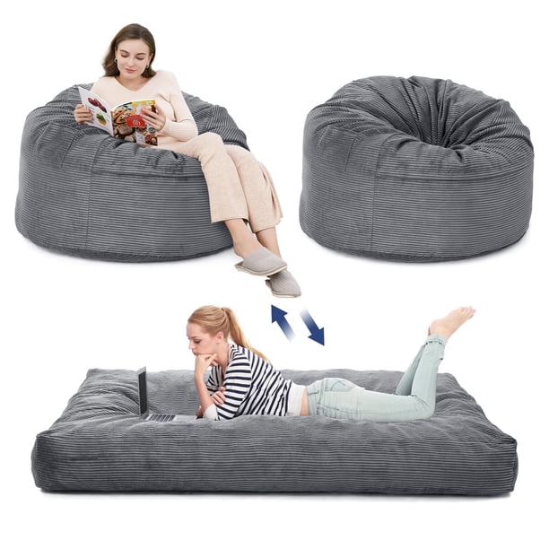Yeshouse Sillón puf grande convertible en cama con relleno, 2 en 1, para adultos con funda de pana lavable, sofá cama para sala de estar y dormitorio