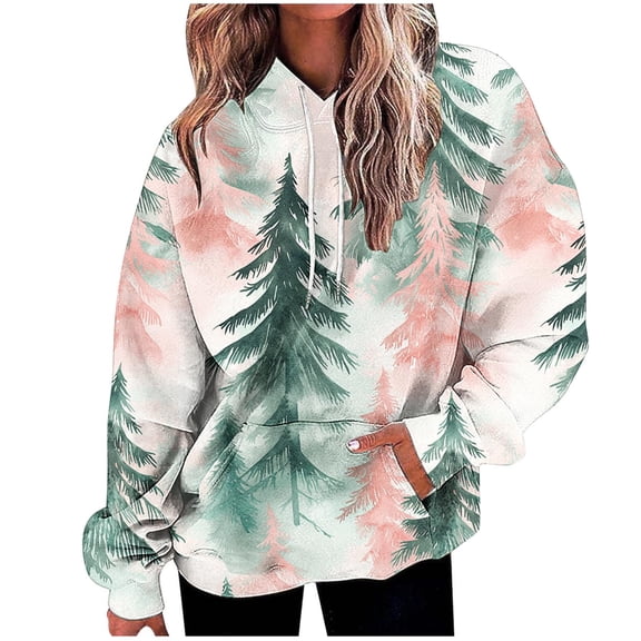 Womens Christmas Graphic Hoodies Plus Size Hoodies with Pocket Loose Buttoned Long Sleeve Sweatshirt Tops