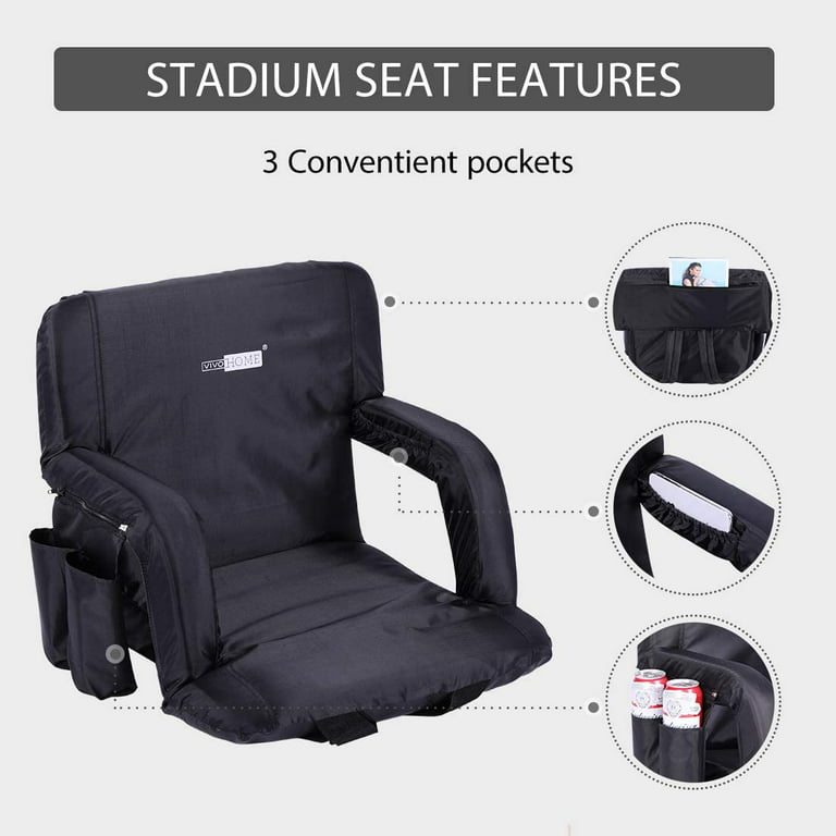 Best Buy: Home-Complete Stadium Seat Cushion – Portable Padded Bleacher  Chair with 6 Reclining Positions, Back Support, Armrests BLACK 178156YFP