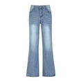 thumbnail image 1 of HVOBTTY Jean Décontracté à Jambe Droite pour Femme, Pantalon Jean Décontracté de Mode pour Femme de Printemps et d'Été à Boutons Uni avec Poches Bleu, G, 1 of 4