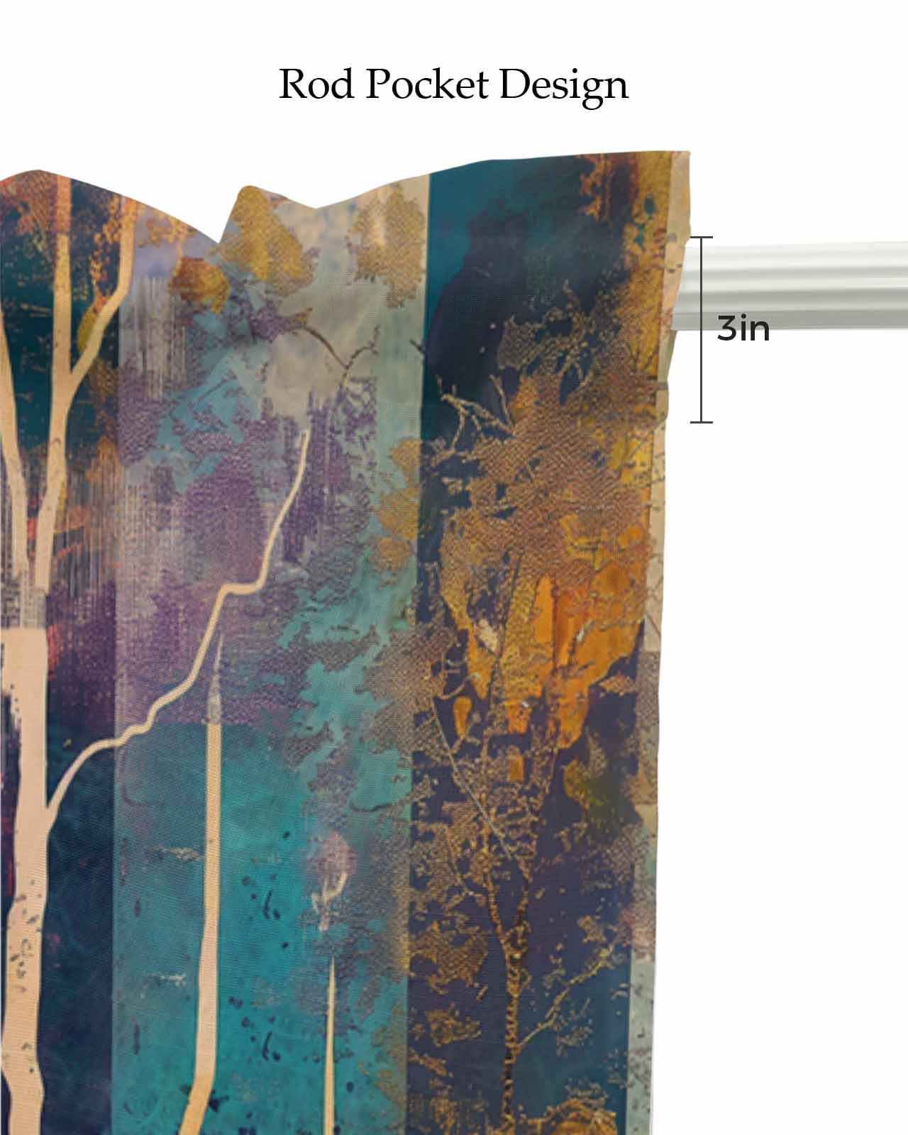 Abstract Tree Linen Curtain Valance for Bedroom/Bathroom/Kitchen/Office/Living/Dining Room Window,Contemporary Graffiti Painting Art Sunset Rod Pocket Topper Decorative Cafe Drapes Panel 54"x18"