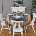 thumbnail image 2 of Orange Blue Tie Dye Mandala Pattern Round Tablecloth 60"x60",Wrinkle Wipeable Table Cloth for Kitchen Dining Room Picnic Patio Party, 2 of 6