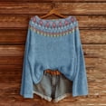 thumbnail image 2 of WTXUE Chandail Léger Décontracté Vintage Fair Isle pour Femmes Manches Raglan Col Rond Tricoté Imprimé Art Chandail Confortable Chaud Automne Hauts Bohème Tendance Western Blouses Décontractées Affaires Bleu TTG, 2 of 4
