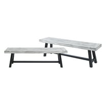Marseille Acacia Wood Outdoor Benches, Set of 2, Sandblasted Light Gray and Black
