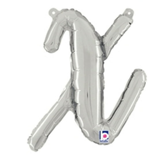 14 inch Script Letter X - Silver (Air-Fill Only) Betallic Foil Mylar Balloon - Party Supplies Decorations