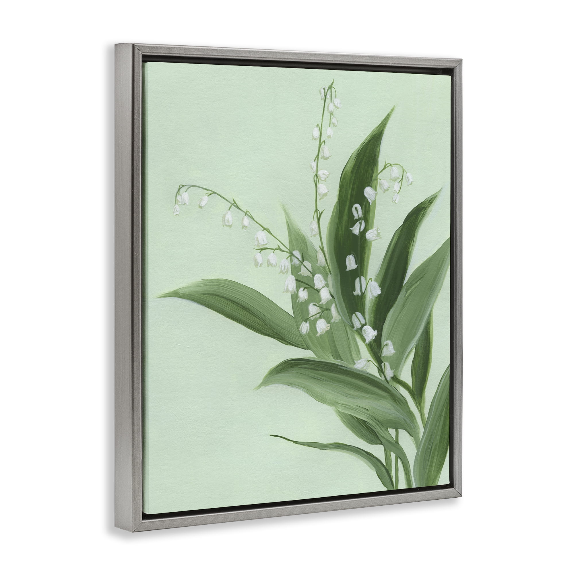 Stupell Industries Gentle Lily of Valley Gray Framed Floater Canvas Wall Art, design by Grace Popp