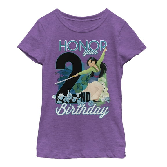 Girl's Mulan Honor Your 2nd Birthday  Graphic Tee Purple Berry X Small