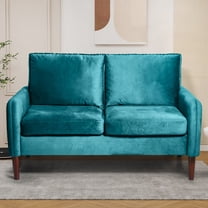 54" Loveseat Sofa, Velvet Small Love Seat Couches for Living Room, Loveseat for Small Spaces, Small Couch for Bedroom Apartment Office, Mid-Century Modern Sofa with Throw Pillow, Greyishcyan