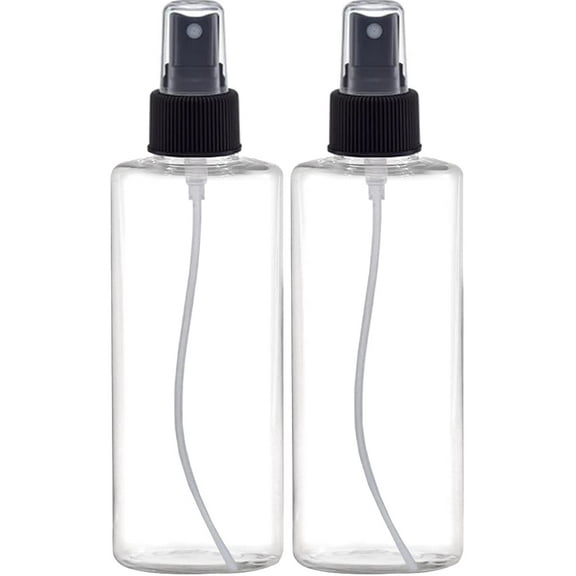 Fine Mist Spray Bottles 6 OZ, Cylinder BPA Free Refillable Containers, Clear, Empty for Essential Oils, Spray, Water - 2 PACK (Black)