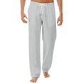 thumbnail image 1 of Pantalones casuales de lino para hombre, color sólido, rectos, ligeros, sueltos, de talle bajo, talla grande, elásticos, con cordón, para playa, yoga Gris XL Gris XL Xishao ropa, 1 of 2