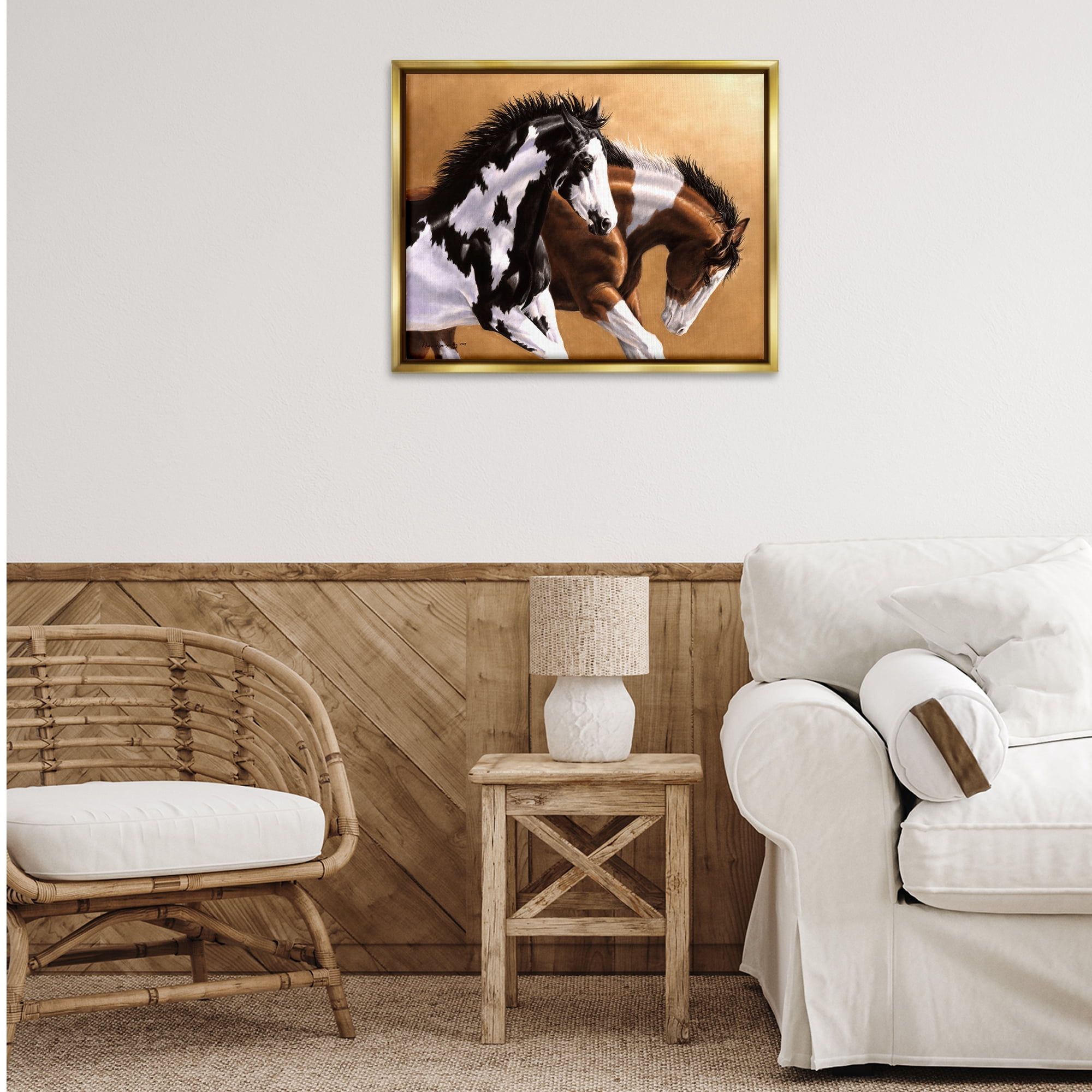 Stupell Industries Wild & Free Mares Animals & Insects Painting Gold Floater Framed Canvas Art Print Wall Art, 31 x 25