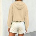 thumbnail image 4 of Cropped Hoodie Women Casual Elegant Cute Scalloped Hem Crop Sweatshirts Long Sleeve Drawstring Pullover 2026 Fall Soft Lightweight Hooded Tops Daily Travel Outfits, Beige L, 4 of 9
