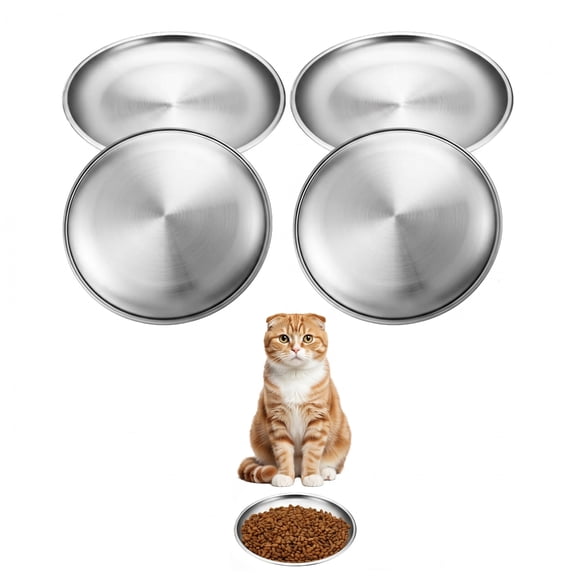 BlinkL Stainless Steel Whisker Friendly Cat Bowl Shallow Cat Food Dish 6.7 Inch Wet Feeding Bowls Flat Pet Dish Small Pet Plate for Kittens Ferrets Stray（4 pieces）