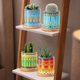 thumbnail image 5 of 4 Sets Boho Pots Succulent Pot Modern Sun Ceramic Flower Planter Pot with Bamboo Tray for Indoor Plants, Aloe, Cactus, Home Office Decor(C), 5 of 6