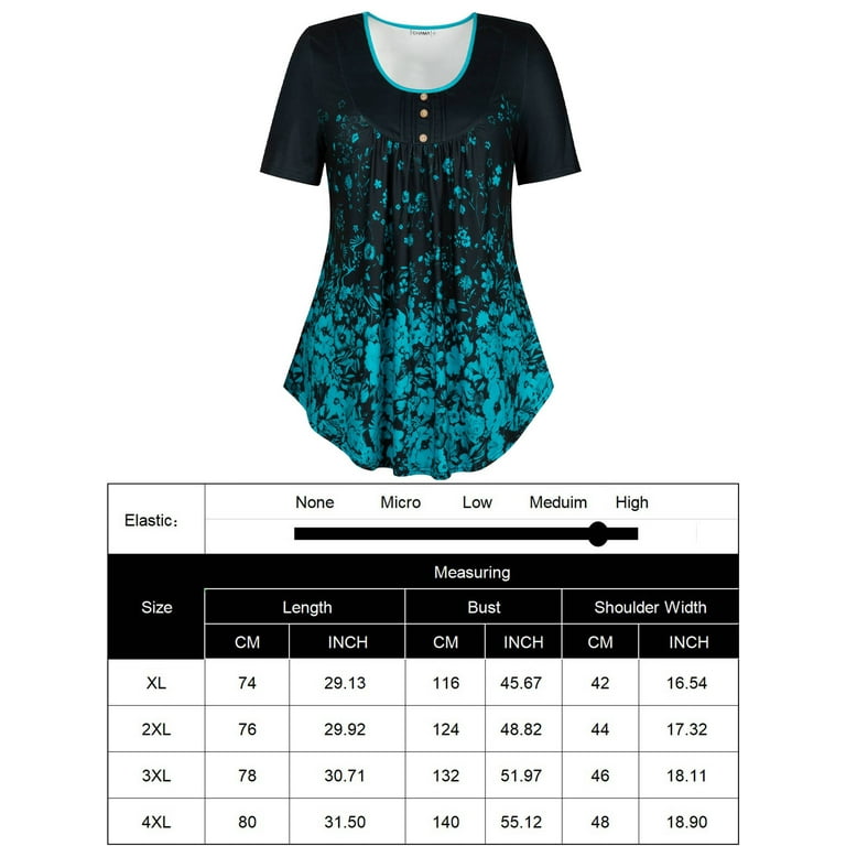 Chama Plus Size Henley Shirt for Women V Neck Button Up Floral Tunic Tops