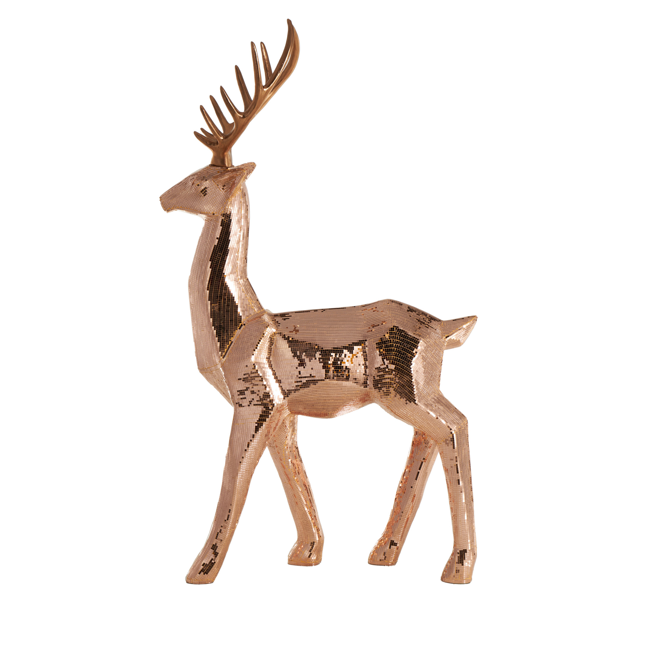 34" x 61" Copper Fiberglass Floor Reindeer Christmas Sculpture with Mosaic Pattern, by DecMode