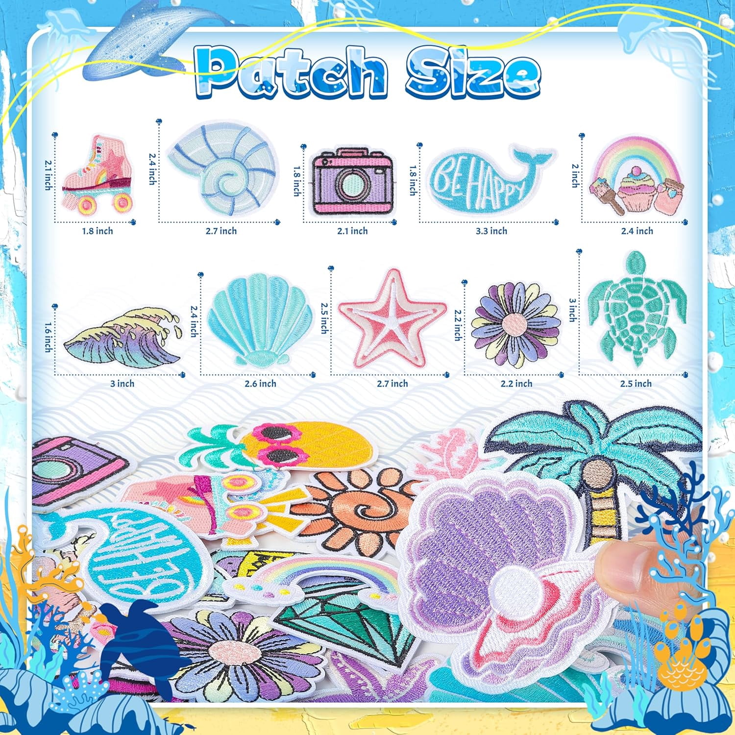 Summer Iron on Patches for Trucker Hats: 36pcs Cute Sea Beach Embroideried Patches Aesthetic Sew on for DIY Fabric - Kawaii Repair Patch for Clothing Jackets Jeans Shoes Backpacks Decor