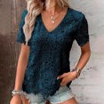thumbnail image 2 of TKLPEHG Dressy Tops for Women Lace Slim Fit Blouse V Neck Solid Color Womens Short Sleeve Tops Casual Elegant Tunic Tops Women's Summer Tops (Z01_Blue,XL), 2 of 6