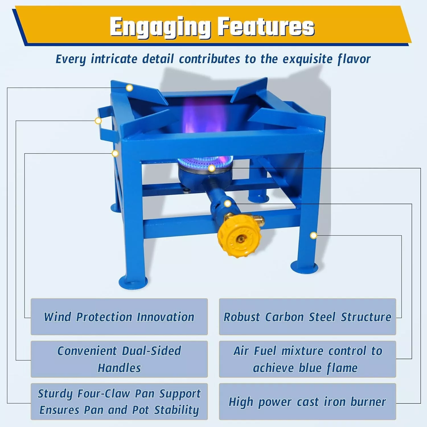 Single Burner Propane Stove - with Hose & Adjustable 0-20 Psi Regulator - High BTU Propane Burner - Square Portable Gas Stove - Perfect for Camping & Outdoor Cooking, BBQ, Turkey fryers