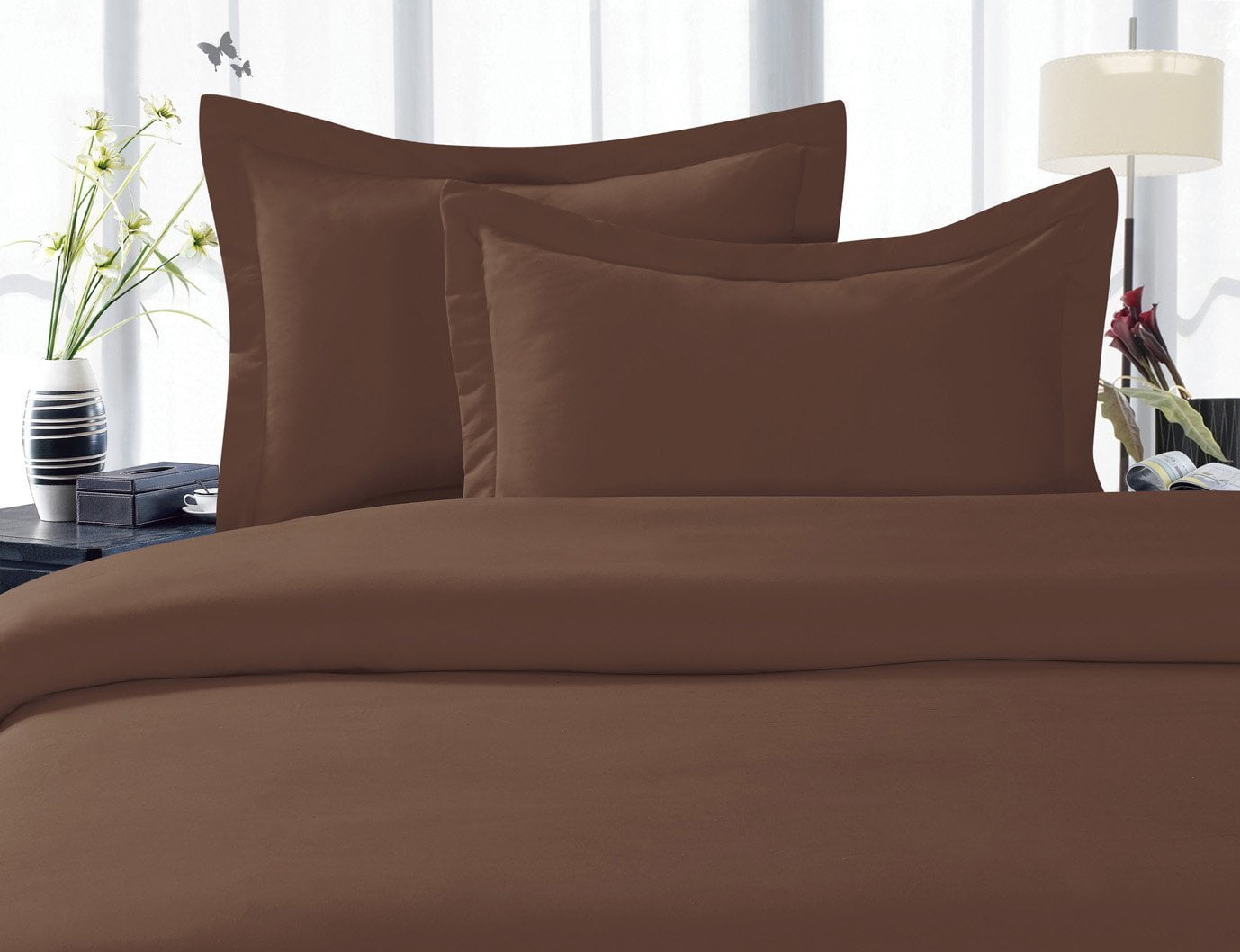 Holiday Gift Wrinkle Free 3 Piece Duvet Cover Set King Cali Chocolate Brown