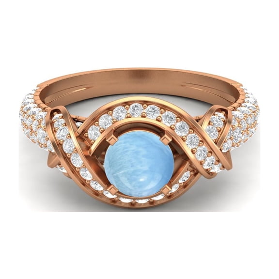 Estate Ring 6mm Round Shape Larimar 925 Sterling Silver Rose Vermeil Valentines Day Gifts Ring