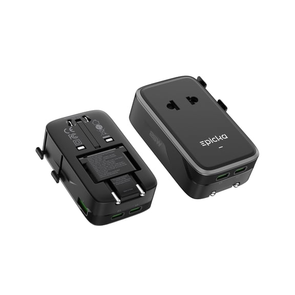 EPICKA Universal Travel Adapter with 25W USB-C PD Fast Charging, Ultra-Thin International Power Adapter, European Travel Plug Adapter (Air 25W, Black)