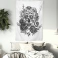 thumbnail image 4 of Sugar Skull Tapestry, Monochrome Skull with Roses Leaves and Diamond Shape Folklore Festival Print, Wall Hanging for Bedroom Living Room Dorm Decor, 60W X 80L Inches, Grey White, by Ambesonne, 4 of 5