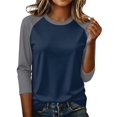 thumbnail image 5 of Tops for Women 3/4 Sleeve Women's Color Block Tops Casual Dressy Crew Neck Shirts Blouses Trendy Fall Loose Fit Outfits,M, 5 of 7