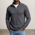 thumbnail image 4 of Domuza Mens Waffle Knit Quarter Zip Pullover Sweater, Mock Stand Collar Long‑Sleeve Sweatshirt, Fall Winter Quilted Casual Polo Tops, 4 of 9