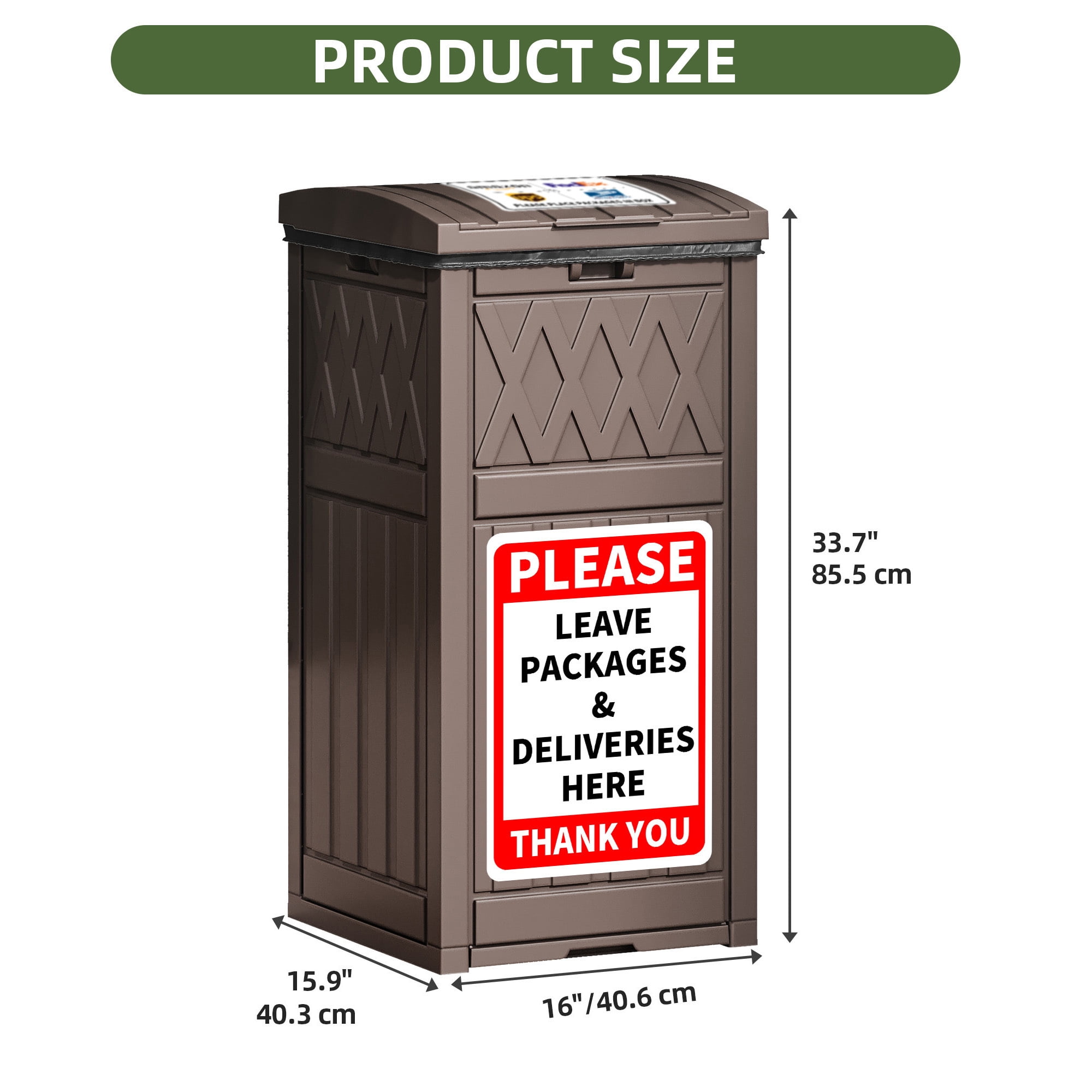 Uforic 31 Gallon Package Delivery Box with Lift-Out Bag, Waterproof Parcel Drop Box with Sign, Resin Outdoor Porch Package Container for Curbside, Patio and Yard Use, Dark Brown