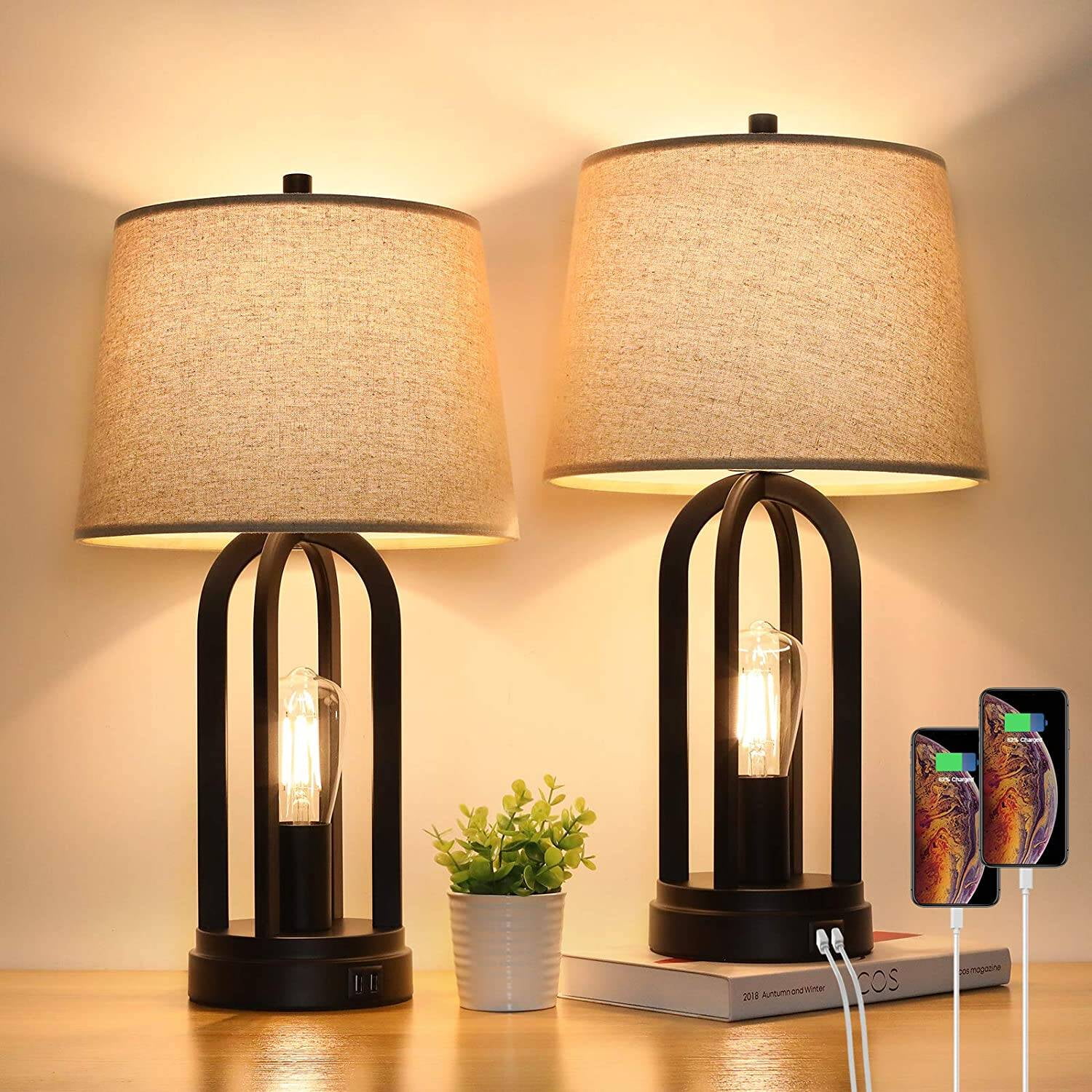 Touch Table Lamps 2Pack Bedside USB Dimmable,Bulbs Included