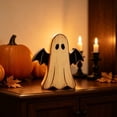 thumbnail image 5 of Aoznliie Halloween Decor, Hand Carved Wooden Ghost Ornament for Tabletop, 6x5 inch Cute Figurine for Indoor Display, White, 5 of 6