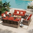 thumbnail image 5 of MEISSALIVVE Outdoor Patio Furniture Set with Swivel Chair, 10 Pieces Patio Conversation Set, Patio Sectional Furniture Set with 2 Three-seat sofa, 2 Fixed Single Chair and Coffee Table (Red), 5 of 9