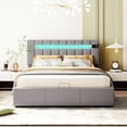 thumbnail image 2 of Upholstered Queen Platform Bed Frame with LED Lights Headboard, Bluetooth Player, USB Charge, Hydraulic Storage System, Queen Bed Frame with Metal and Wood Slat Support, No Box Spring Needed, Gray, 2 of 11