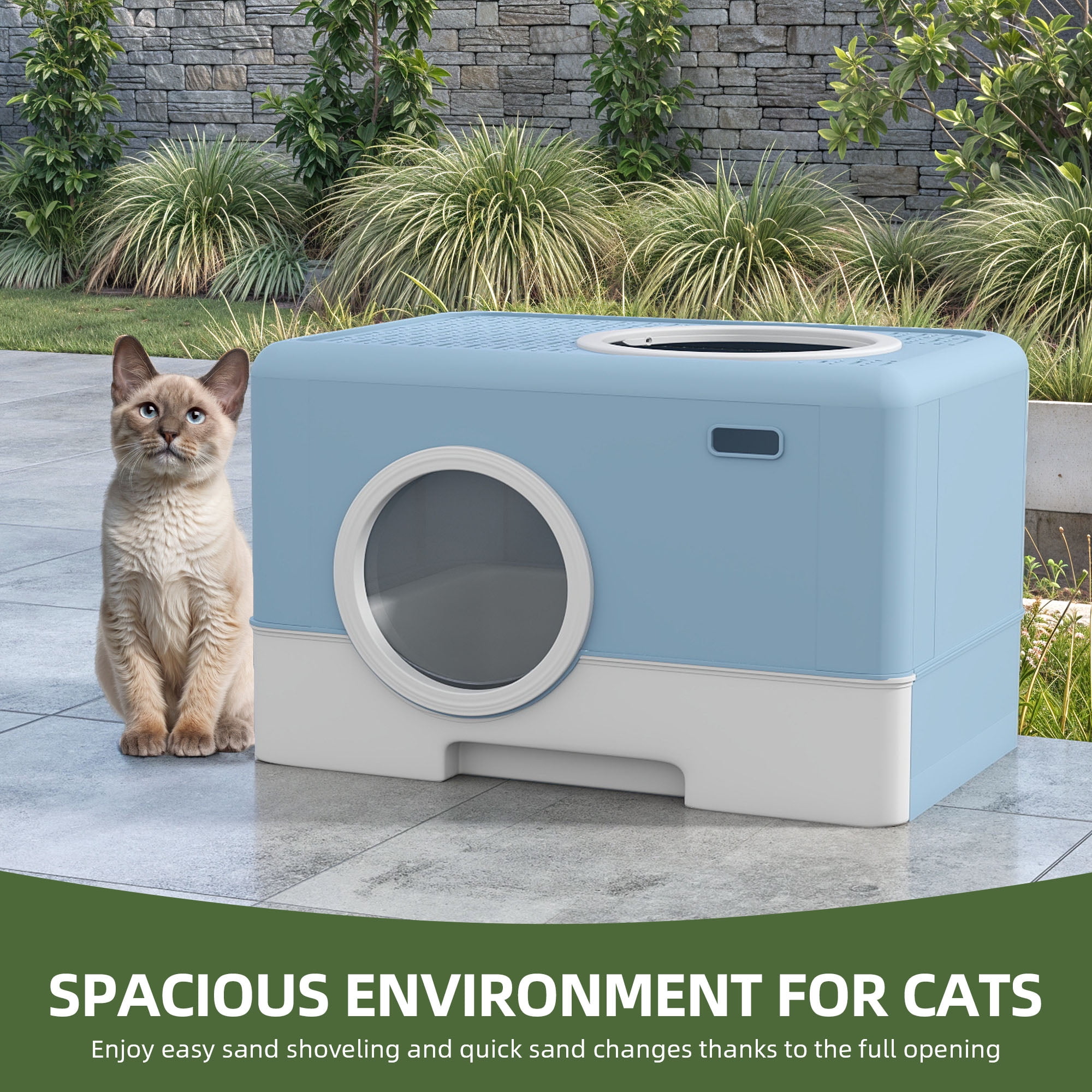 Uforic Large Enclosed Cat Litter Box with Lid Drawer Type Easy to Clean,Blue