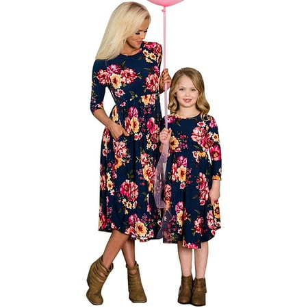 

Mommy and Me Dresses Casual Floral Family Outfits Summer Matching Flower Maxi Long Dress Sundress