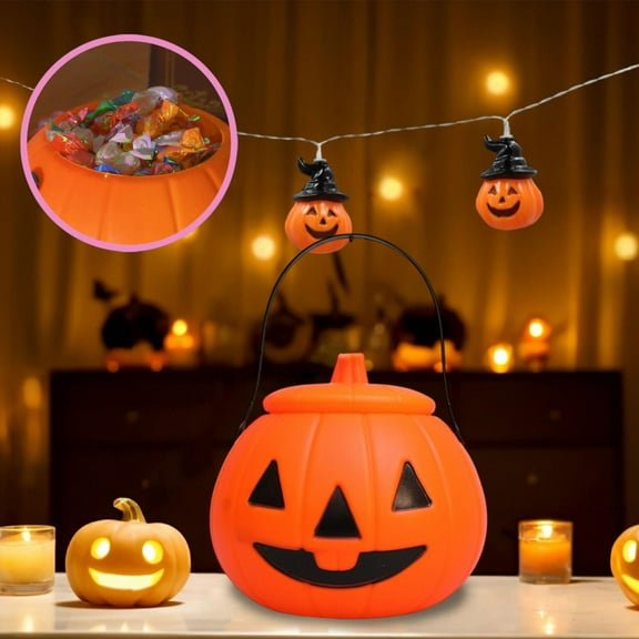 Halloween Pumpkin Decor, 6.3Inch Candy Bowl With Lid, Spooky Indoor Outdoor Party Prop