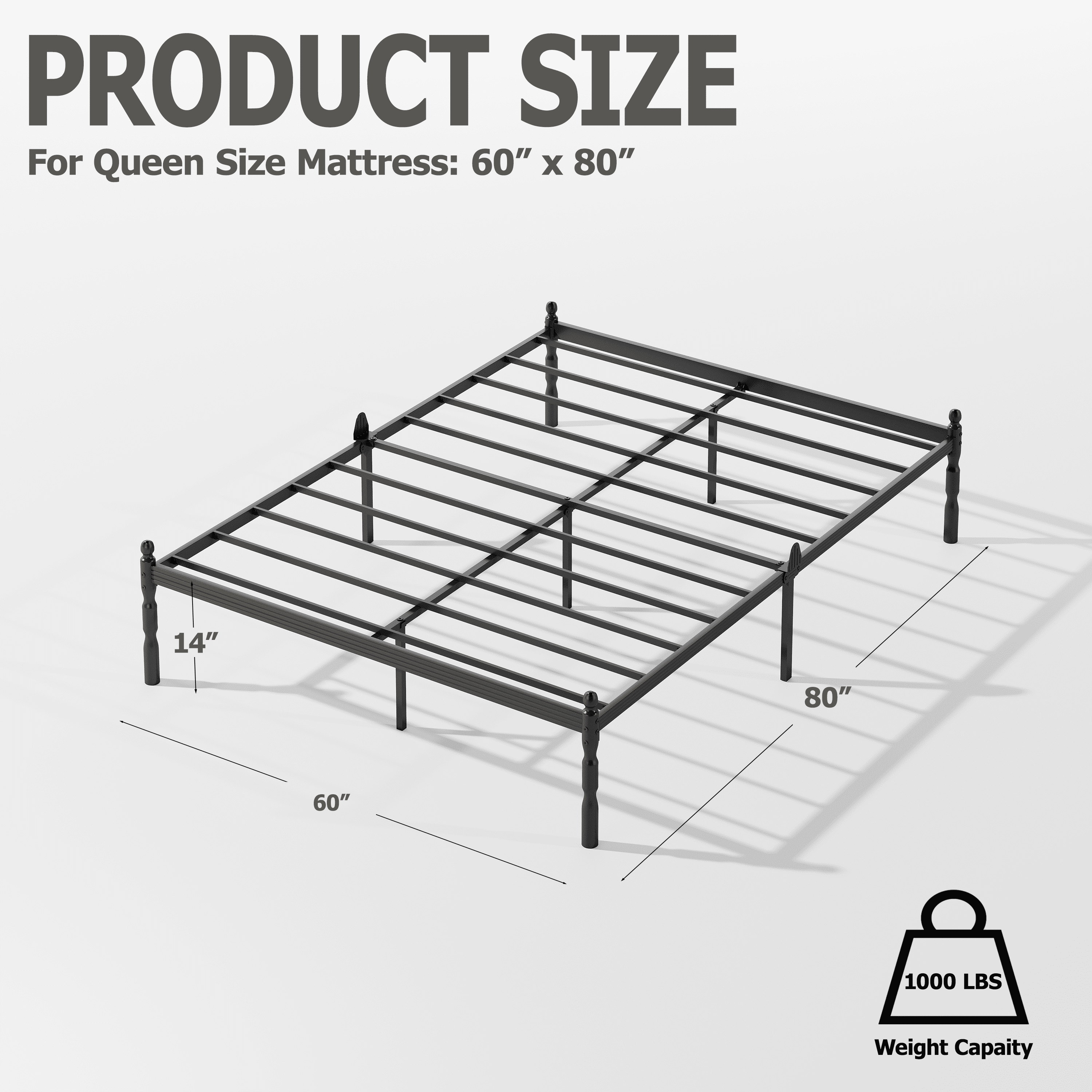 QFTIME 14" Queen Metal Bed Frame with Mattress Non-Slip Stoppers, No Box Spring Needed