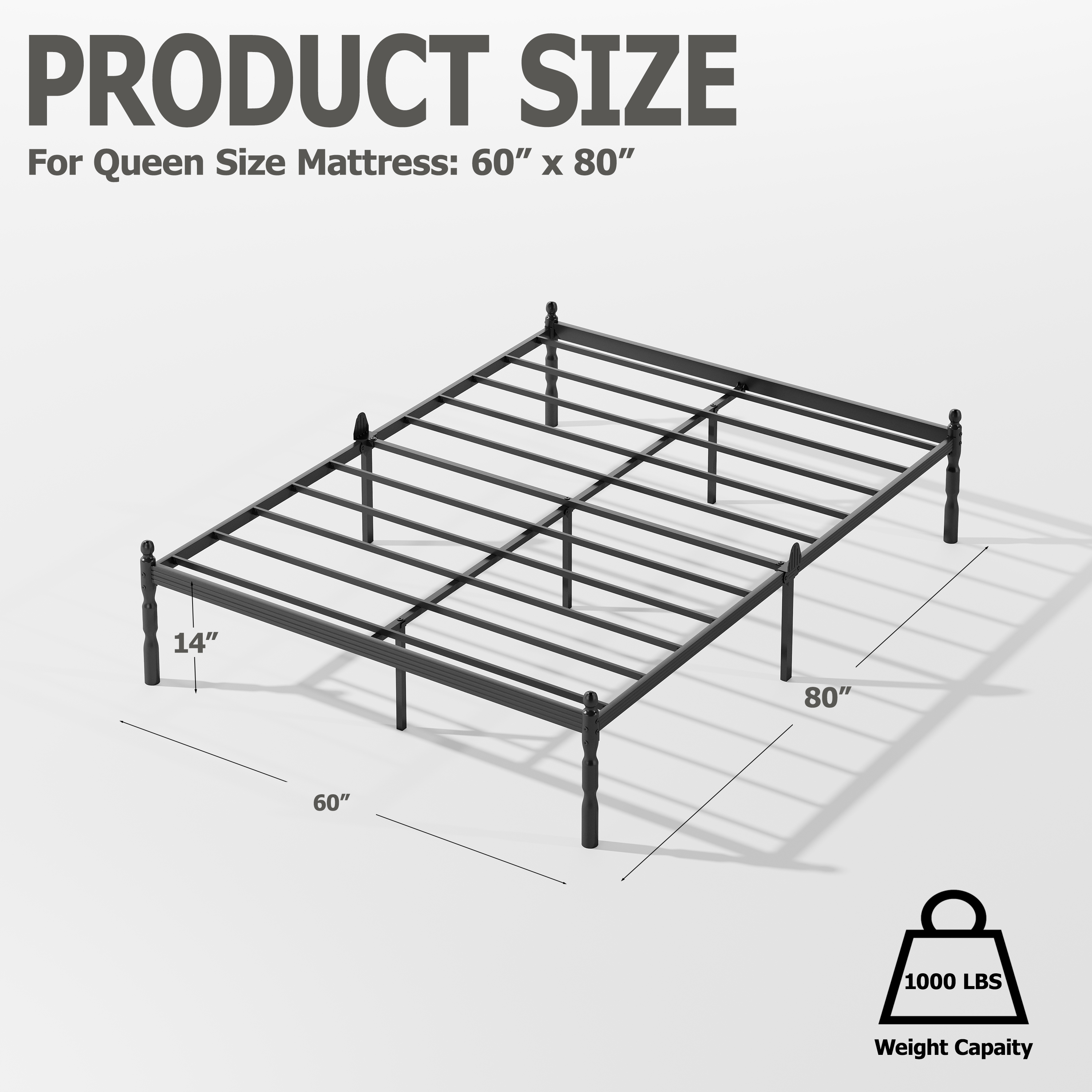 QFTIME 14" Queen Metal Bed Frame, Black photo 5