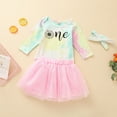 thumbnail image 3 of AURIGATE Toddler Baby Girl Skirt Newborn Infant Baby Girls Letter Birthday Romper Tops+Tutu Skirt+Hairband Sets, 3 of 5