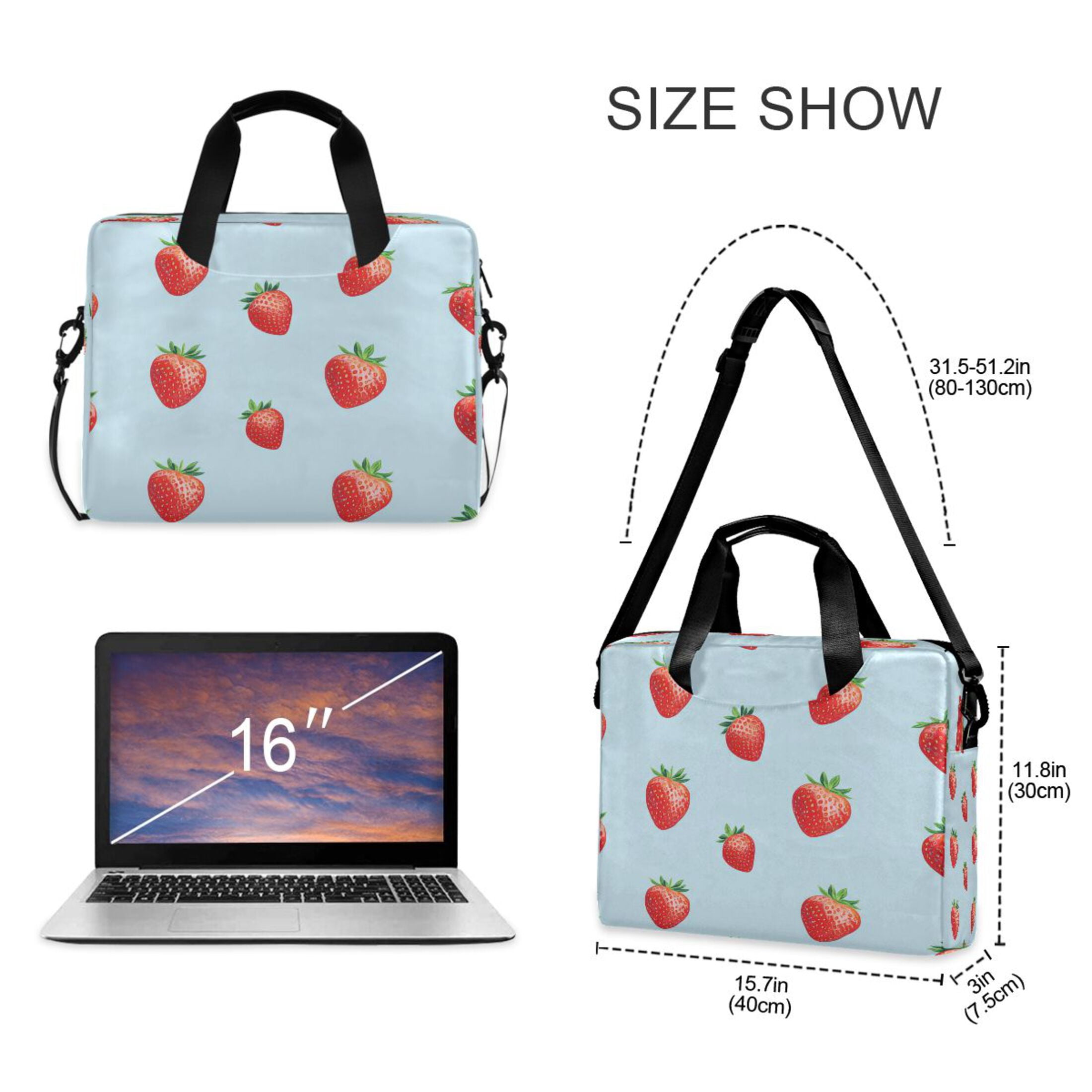 16" Laptop Tote Bag Laptop Sleeve Case Computer Briefcase for Work & Travel Strawberry