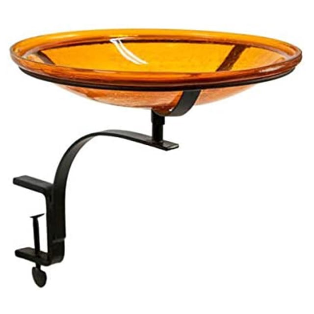 Achla Designs 14 Inch Rail Mount Glass Bowl and Birdbath, Mandarin Orange