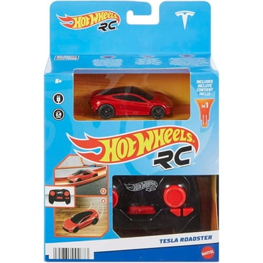 Hot Wheels Toy Car RC Tesla Roadster in 1:64 Scale, Remote-Control Vehicle with Controller & USB Cable, Works On & Off Track