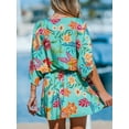 thumbnail image 2 of Cupshe Women's Mini Dress V Neck Floral Half Dolman Sleeve Belted Loose Fit Short Summer Beach Dress, Size XS-XL, 2 of 6