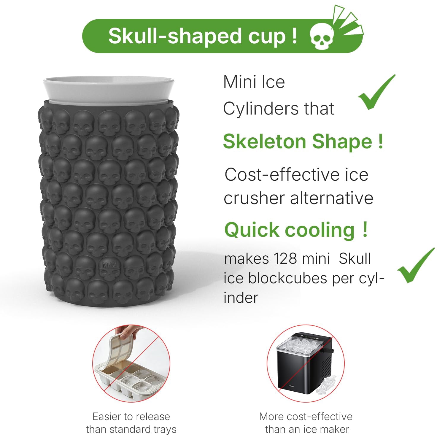 Festive Halloween Drink Ice Mold Unique Skull Shaped Silicone Ice Cube Maker Set