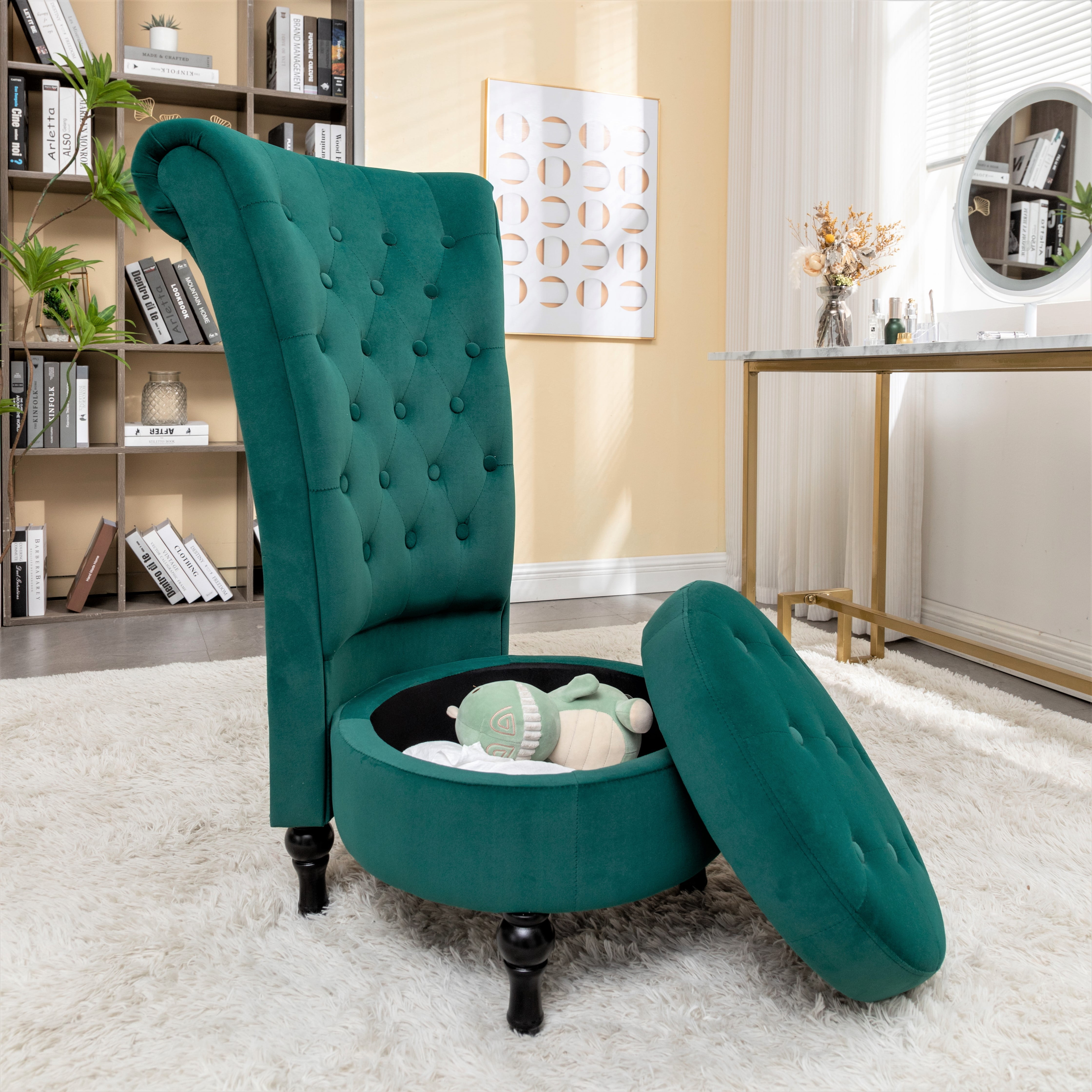 US Pride Furniture Gosser 20" Wide Velvet High Back Vanity Chair, Green