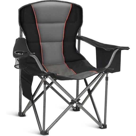 500LBS Oversized Padded Folding Camping Chair with Cooler Bag & Cup Holder, Portable Heavy Duty Outdoor Lawn Chair for Fishing Beach Picnic