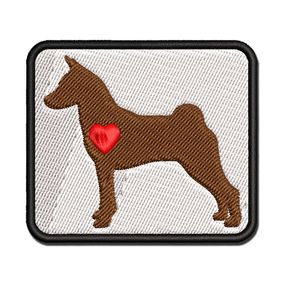 Basenji Dog with Heart Applique Multi-Color Embroidered Iron-On Patch - 2.5 Inch Small