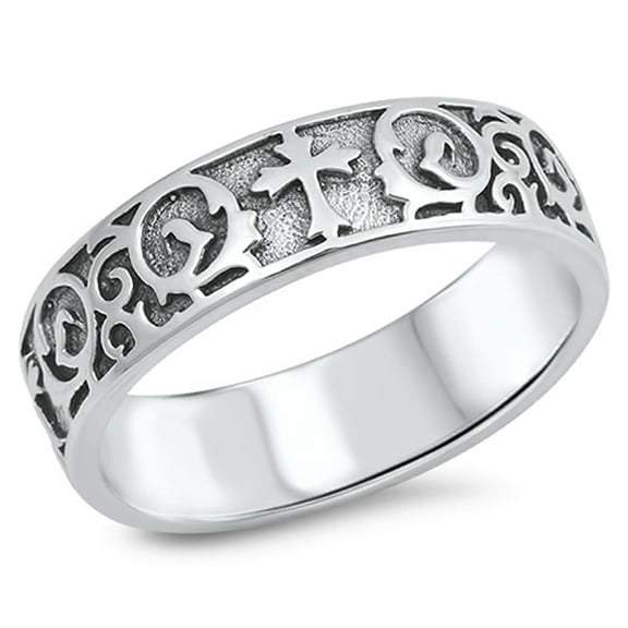Filigree Cross Oxidized Wedding Ring .925 Sterling Silver Band Jewelry Female Male Unisex Size 10